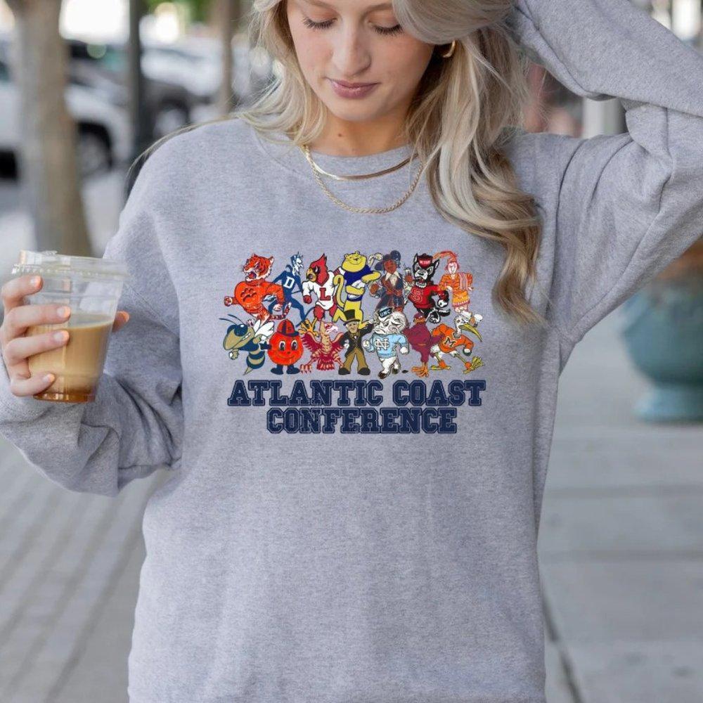 ACC Mascots Atlantic Coast Conference NCAA Sport Grey Crewneck Sweatshirt